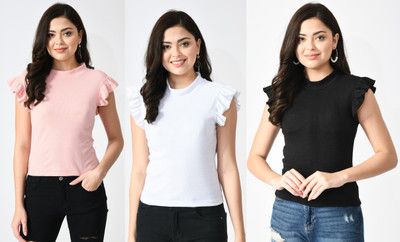 GLADLY Casual Self Design Women Black, Pink, White Top