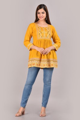 Prabhodhini4U Casual Printed Women Yellow Top