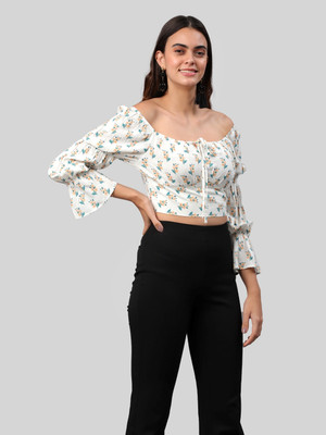ADRIANA Party Floral Print Women White Top