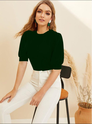 Maheshvi Casual Solid Women Dark Green Top