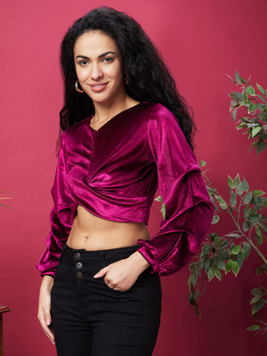 Globus Casual Solid Women Purple Top