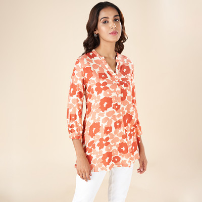Akkriti by Pantaloons Casual Printed Women White, Orange Top