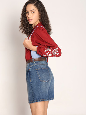 VERO MODA Casual Embroidered Women Red Top