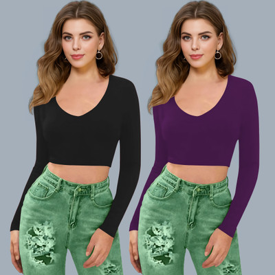 Kashonaa Casual Solid Women Purple Top