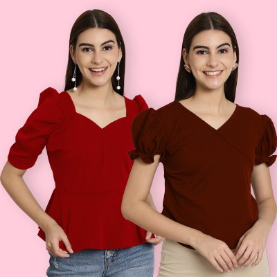 Tromko Casual Solid Women Red, Maroon Top