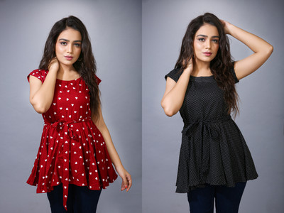 New Age Creation Casual Printed Women Maroon, Black Top