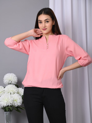 IQRAAR Casual Solid Women Pink Top