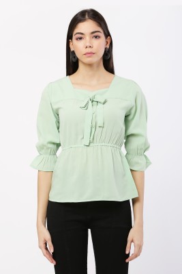 Saha Fashion Casual Solid Women Light Green Top