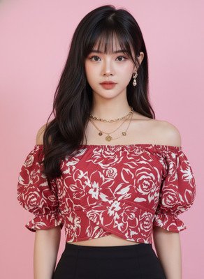 NiloBerry Party Floral Print Women Red Top