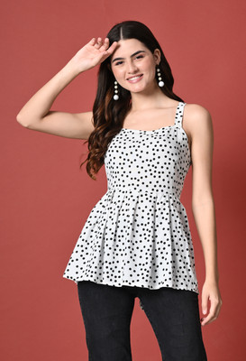 METRONAUT Casual Polka Print Women White Top