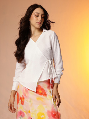 CORSICA Casual Self Design Women White Top