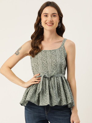 Feranoid Retail Casual Floral Print Women Green Top