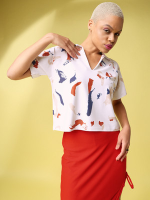 PURVAJA Party Floral Print Women Beige Top