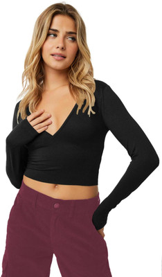 THE BLAZZE Casual Solid Women Black Top
