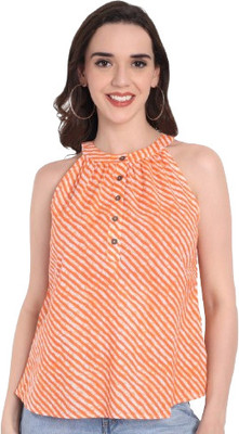 FairLeaf Casual Floral Print Women Orange Top