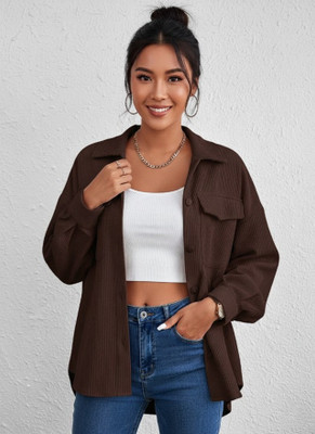 Leriya Fashion Casual Self Design Women Brown Top