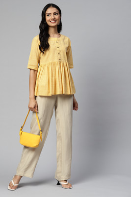 Highlight fashion export Casual Printed Women Yellow Top