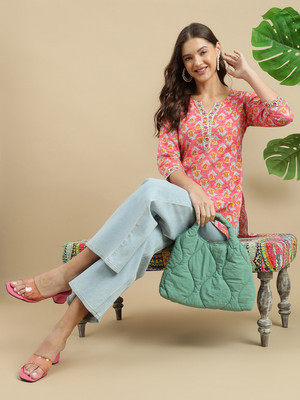 Janakdulari Creation Formal Floral Print Women Pink Top