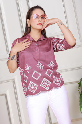 KIDZOLA CLUB Casual Embroidered Women Black Top