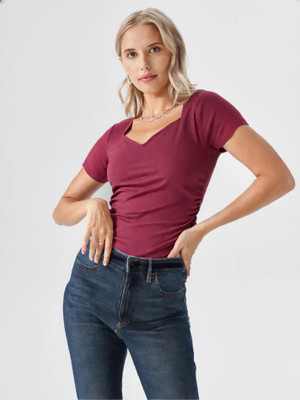 ABC Casual Solid Women Maroon Top