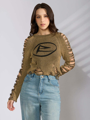 SHOWOFFFF Casual Printed, Self Design Women Brown Top