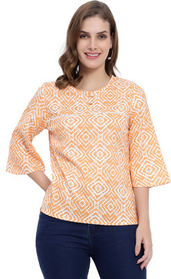 SAMRIDHI CREATION Casual Graphic Print Women Orange Top