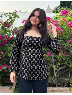 SCAM JOD Women Printed Straight Kurta(Black)