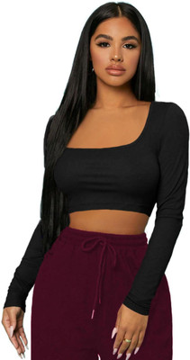 THE BLAZZE Casual Solid Women Black Top