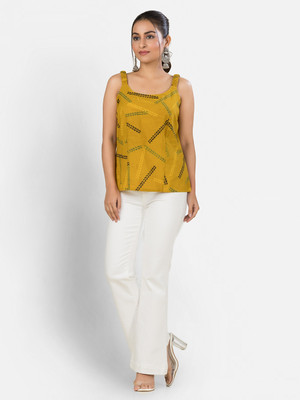 Crazy Needle Casual Printed Women Yellow Top