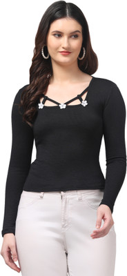 CESARZ Casual Striped Women Black Top