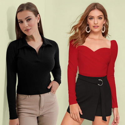 Kashonaa Casual Solid Women Red Top