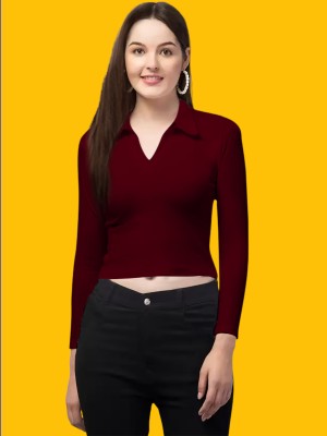 Dream Beauty Fashion Casual Solid Women Maroon Top