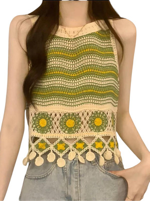 Classye Creation Casual Self Design Women Green Top