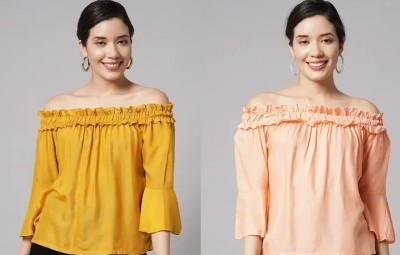 WestCHIC Casual Solid Women Yellow, Pink Top