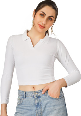 BlueFicus Party Solid Women White Top