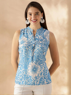 ANOUK Casual Floral Print Women Light Blue Top