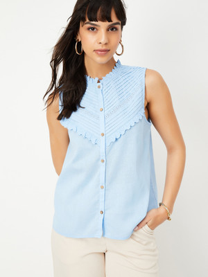 MAX Casual Self Design Women Blue Top