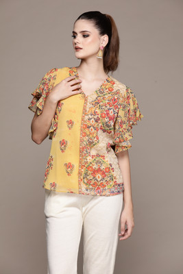 aarke Ritu Kumar Casual Floral Print Women Yellow Top