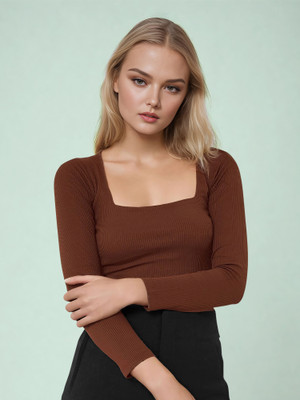 NAVYANKAA Casual Self Design Women Brown Top