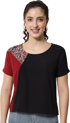 ALL WAYS YOU Casual Color Block Women Black Top