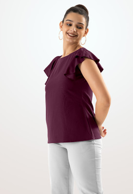 AASK Casual Printed Women Purple Top