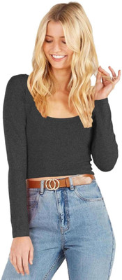 THE BLAZZE Casual Solid Women Grey Top