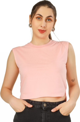 Clothza Casual Solid Women Pink Top