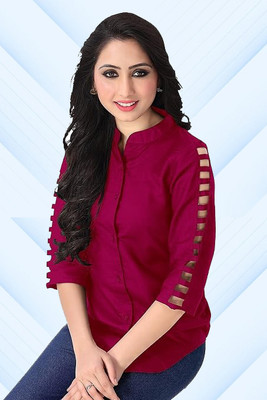 Himani sports Casual Solid, Self Design Women Maroon Top