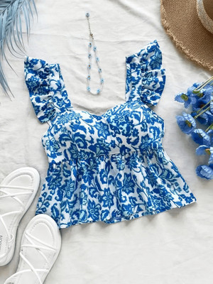 NiloBerry Party Floral Print Women Blue Top