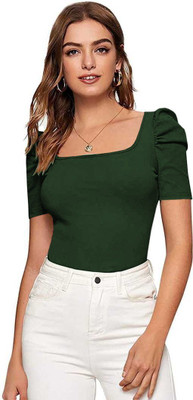 Maheshvi Casual Solid Women Dark Green Top