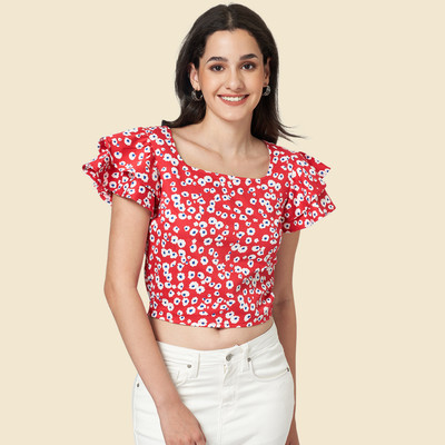 PEOPLE Casual Printed Women Red, White, Dark Blue Top