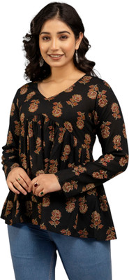 Look Wise Casual Solid Women Black Top