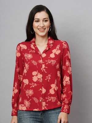CHEMISTRY Women Printed Casual Maroon Shirt