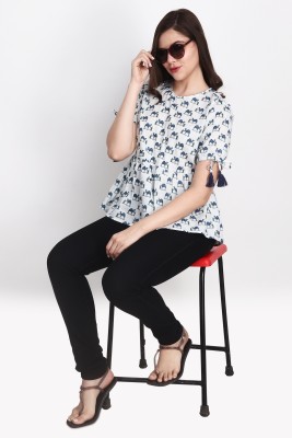 BlueBirdy Casual Floral Print Women White, Blue, Green Top